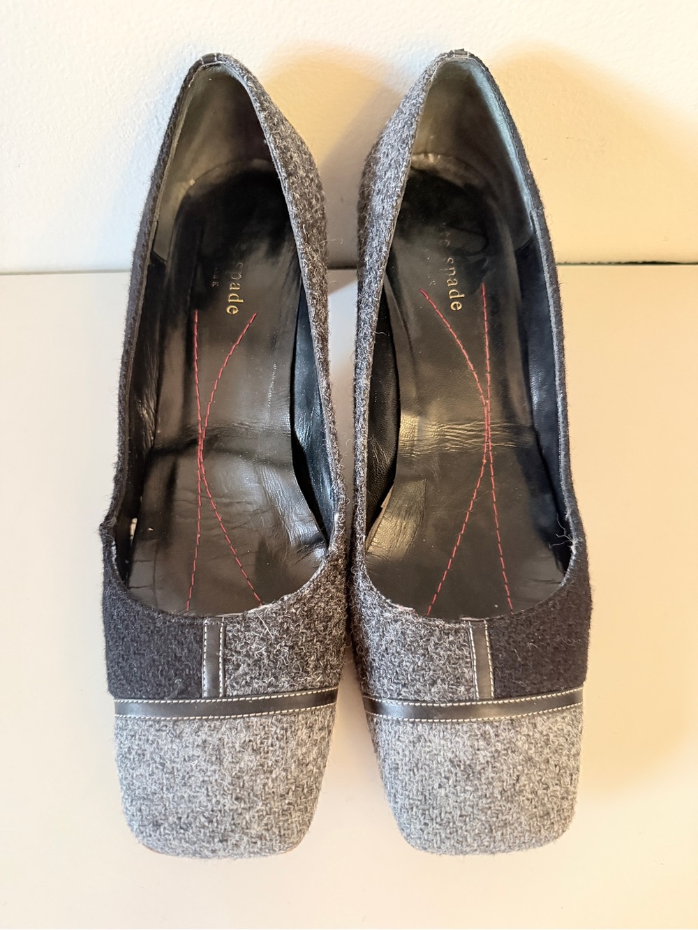 kate spade Two-Tone Gray Tweed Block Heel Pumps